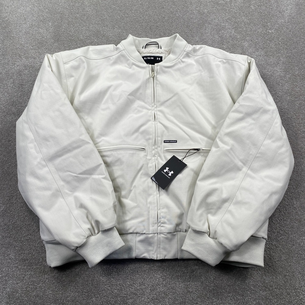 Under Armour Bomber Jacket Womens XL Gray Expanse FL Sherpa Lined UA Storm New